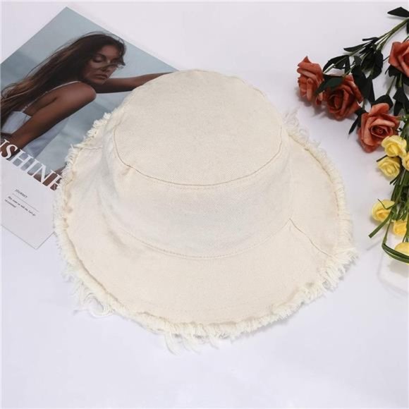 Sun Hats for Women Summer Casual Wide Brim Cotton Bucket Hat Beach Vacation Hat - Picture 5 of 7